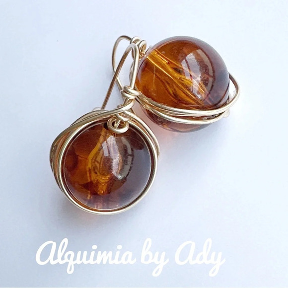 Huge oversized Baltic Amber dangle ball sphere gold statement earrings - Picture 1 of 1